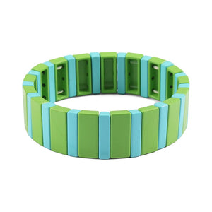 Colorful Enamel Tile Bracelet Tila Beads Stackable Square Combo Elastic Stretch