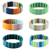 Colorful Enamel Tile Bracelet Tila Beads Stackable Square Combo Elastic Stretch