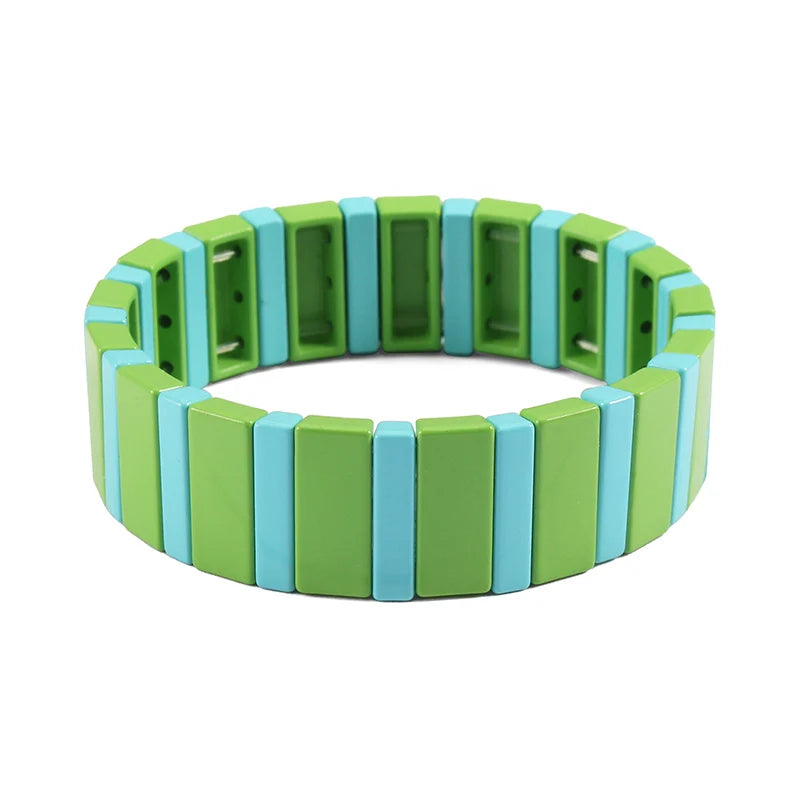Colorful Enamel Tile Bracelet Tila Beads Stackable Square Combo Elastic Stretch