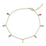 Rainbow Colorful Rectangle CZ Charm Link Chain Anklet