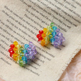 Rainbow Colors Glass Beading Crochet Heart Necklace Pendants
