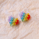Rainbow Colors Glass Beading Crochet Heart Necklace Pendants