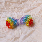Rainbow Colors Glass Beading Crochet Heart Necklace Pendants