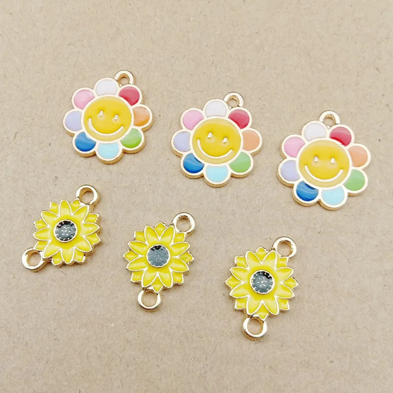 50pcs Rainbow Sunflower Daisy Flower Charms Zinc Alloy Floral Pendants