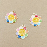 50pcs Rainbow Sunflower Daisy Flower Charms Zinc Alloy Floral Pendants