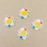 50pcs Rainbow Sunflower Daisy Flower Charms Zinc Alloy Floral Pendants