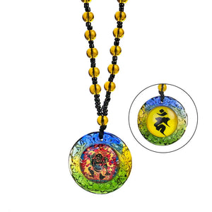 Rainbow Glaze Vajrapani Necklace Om Pendant Glass Beads Sweater Chai