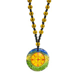 Rainbow Glaze Vajrapani Necklace Om Pendant Glass Beads Sweater Chai