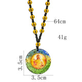 Rainbow Glaze Vajrapani Necklace Om Pendant Glass Beads Sweater Chai