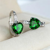 Multicolor Stone Hoop Earrings Aqua Zircon Heart Earrings Boho Silver Wedding Ea