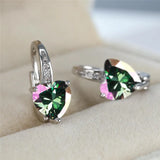 Multicolor Stone Hoop Earrings Aqua Zircon Heart Earrings Boho Silver Wedding Ea