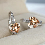Multicolor Stone Hoop Earrings Aqua Zircon Heart Earrings Boho Silver Wedding Ea