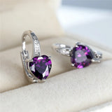 Multicolor Stone Hoop Earrings Aqua Zircon Heart Earrings Boho Silver Wedding Ea
