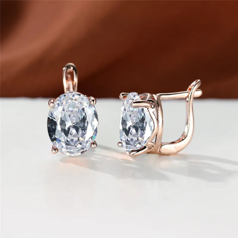 Multicolor Zircon Hoop Earrings Rose Wedding Jewelry