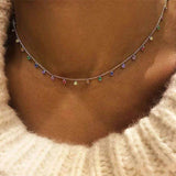 925 Sterling Silver Rainbow Cz Charm Choker Necklace