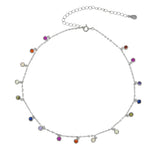 925 Sterling Silver Rainbow Cz Charm Choker Necklace