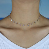 925 Sterling Silver Rainbow Cz Charm Choker Necklace