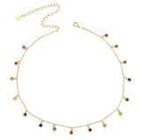 925 Sterling Silver Rainbow Cz Charm Choker Necklace