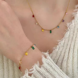 Rainbow Diamond Crystal Titanium Necklace Short Chain Girl Necklace