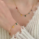 Rainbow Diamond Crystal Titanium Necklace Short Chain Girl Necklace
