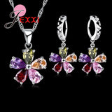 Colorful CZ Crystal Pendant Jewelry Sets Gift Necklace + Earring Sets