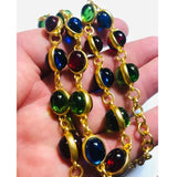 Vintage Style Long Necklace with Bezel Jelly Glass Cabochons