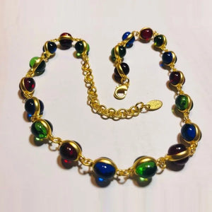 Vintage Style Long Necklace with Bezel Jelly Glass Cabochons