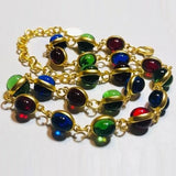 Vintage Style Long Necklace with Bezel Jelly Glass Cabochons