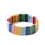 Rainbow Glitter Enamel Tile Beads Hematite Tila Stackable Strand Bracelet