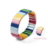 Rainbow Glitter Enamel Tile Beads Hematite Tila Stackable Strand Bracelet