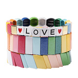 Rainbow Glitter Enamel Tile Beads Hematite Tila Stackable Strand Bracelet
