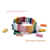 Rainbow Glitter Enamel Tile Beads Hematite Tila Stackable Strand Bracelet