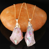 Rainbow Healing Crystal Stone Pendant Necklace for Women Reiki Jewelry