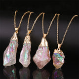 Rainbow Healing Crystal Stone Pendant Necklace for Women Reiki Jewelry