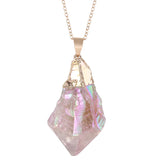 Rainbow Healing Crystal Stone Pendant Necklace for Women Reiki Jewelry