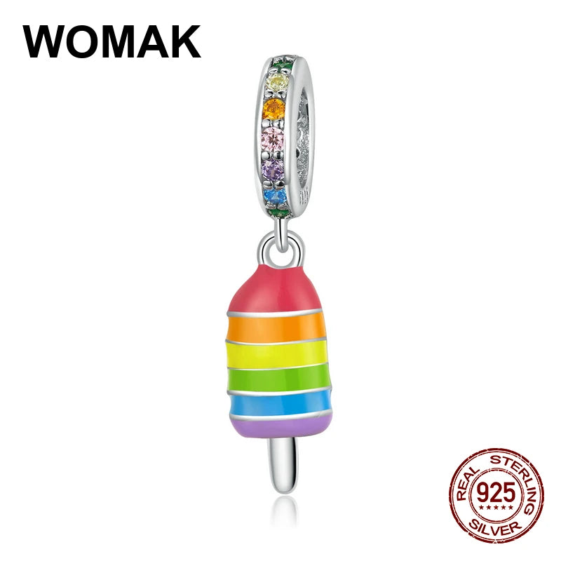 Rainbow Ice Cream Pendant Enamel Beads 925 Sterling Silver Bangle Charm