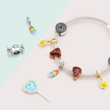 Rainbow Ice Cream Pendant Enamel Beads 925 Sterling Silver Bangle Charm