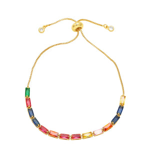 Rainbow Crystal Tennis Bracelet Women Adjustable CZ Jewelry Anniversary Gift