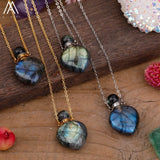 Rainbow Labradorite Essential Oil Bottle Perfume Necklace Women Jewelry