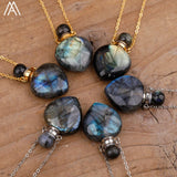 Rainbow Labradorite Essential Oil Bottle Perfume Necklace Women Jewelry