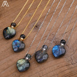 Rainbow Labradorite Essential Oil Bottle Perfume Necklace Women Jewelry