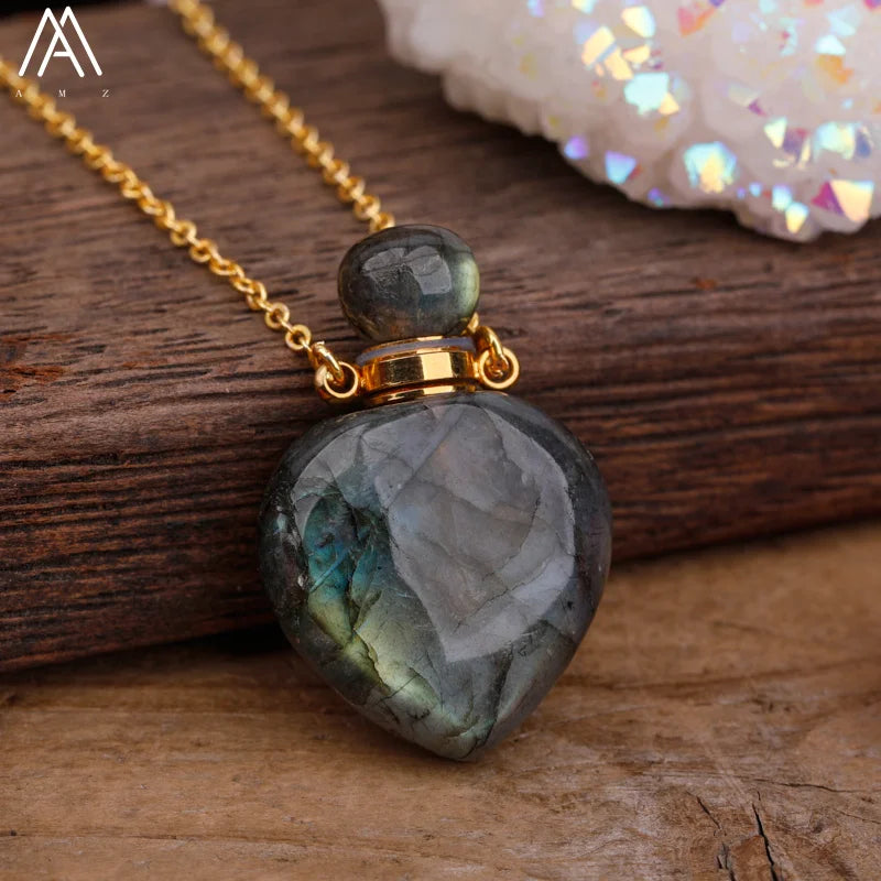 Rainbow Labradorite Essential Oil Bottle Perfume Necklace Women Jewelry