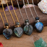 Rainbow Labradorite Essential Oil Bottle Perfume Necklace Women Jewelry