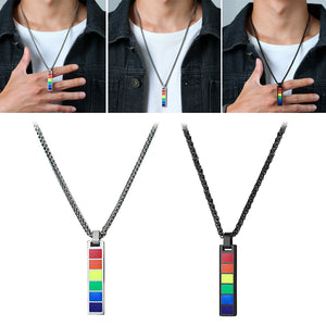 Rainbow Lesbian Pride Necklace LGBTQ Accessories Stainless Steel Bar Pendant