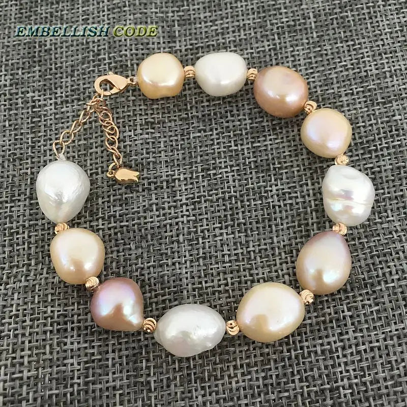 Rainbow Lustrous Pearl & Rose Golden Beads Bracelet