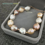 Rainbow Lustrous Pearl & Rose Golden Beads Bracelet