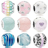 Rainbow Mosaic Ripples Pearlescent Charms Silver Bead