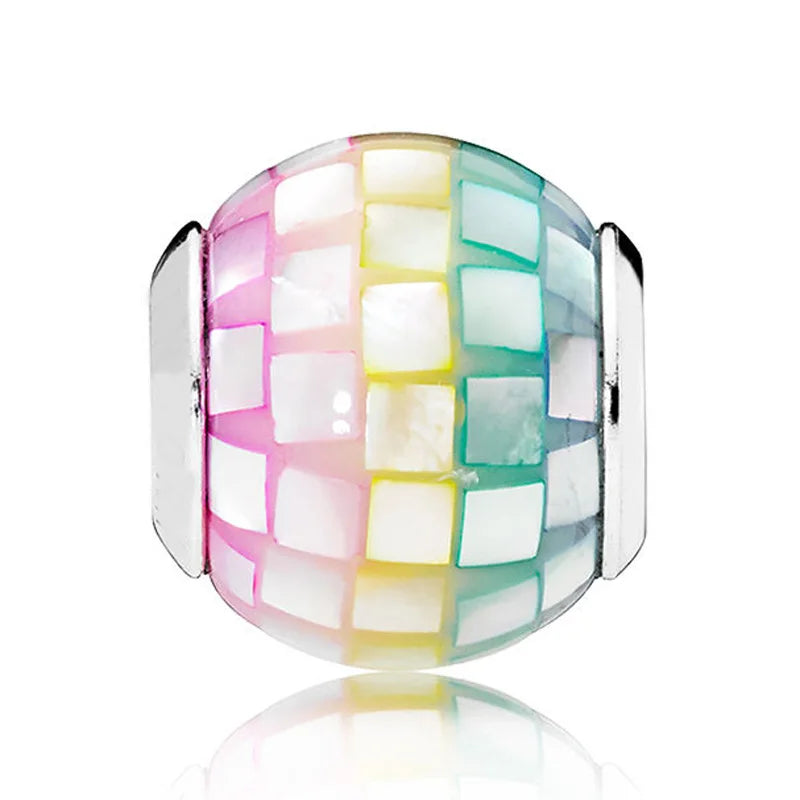 Rainbow Mosaic Ripples Pearlescent Charms Silver Bead