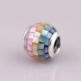 Rainbow Mosaic Ripples Pearlescent Charms Silver Bead