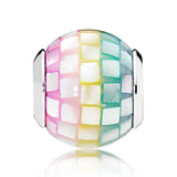 Rainbow Mosaic Ripples Pearlescent Charms Silver Bead